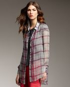 Theyskens' Theory Sheer Silk Plaid Button-front Shirt - Lyst