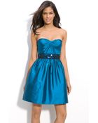 Adrianna Papell Beaded Strapless Taffeta Party Dress - Lyst