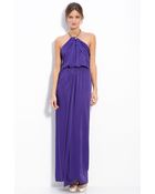 BCBGMAXAZRIA Chain Strap Crepe De Chine Halter Gown - Lyst