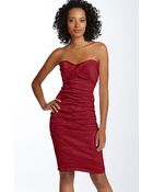 Nicole Miller Ruched Metallic Sheath Dress - Lyst
