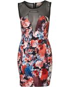 Topshop Print Mesh Panel Bodycon Dress By Dress Up - Lyst