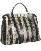 Fendi Black and Beige Striped Snakeskin Peekaboo Satchel - Lyst
