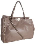 Valentino Brown Leather Studded Trim Large Tote - Lyst