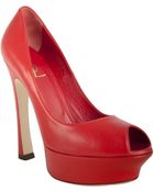 Saint Laurent Rouge Leather Palais 105 Platform Pumps - Lyst