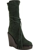 Saint Laurent Green Suede Yda 90 Wedge Boots - Lyst