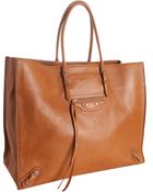 Balenciaga Brown Leather Papier Tote - Lyst