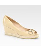 Gucci Charlotte Patent Leather Peep Toe Wedge Pumps - Lyst