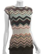 M Missoni Green Wave Stripe Wool Blend Cap Sleeve Top - Lyst