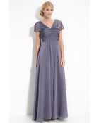 Adrianna Papell Pleat Bodice Chiffon Gown - Lyst