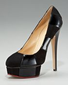 Charlotte Olympia Suede-patent Striped Platform Pump - Lyst