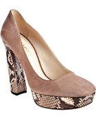 Prada Suede Python Accented Platform Pumps - Lyst