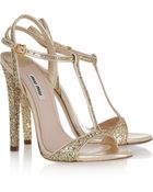 Miu Miu Glitter-finish Leather Sandals - Lyst