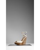 Burberry Leather Wedge Platform Sandals - Lyst