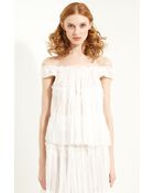 Oscar de la Renta Crepon Organza Tiered Top - Lyst