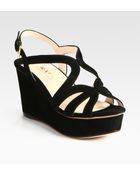 Prada Suede Multistrap Wedge Sandals - Lyst