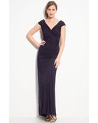 Tadashi Shoji Ruched Mesh Gown - Lyst