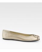 Gucci Gg Metallic Leather Ballet Flats - Lyst