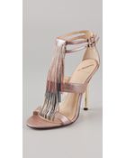 B Brian Atwood Lenoire Metallic Fringe Sandals - Lyst