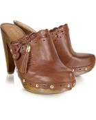 Guess Verunca - Logo Leather and Wood Clog Shoes - Lyst