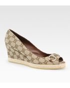 Gucci Charlotte Peep Toe Wedge Pumps - Lyst