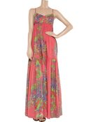 Halston Heritage Coral-print Silk-chiffon Maxi Dress - Lyst