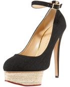Charlotte Olympia Espadrille-platform Canvas Pump, Black - Lyst