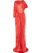 Halston Asymmetric Satin-jersey Gown - Lyst