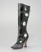 Miu Miu Tall Feather Rose Applique Boot - Lyst