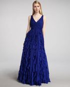Ml Monique Lhuillier V-neck Ruffle-skirt Gown - Lyst