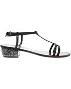 Lanvin Black Leather T Strap Sandals - Lyst