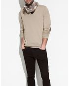 Zara Cotton Sweater with Elbow Patches - Lyst