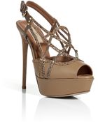 Valentino Tan Studded Platform Sandals - Lyst
