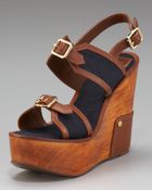 Tory Burch Florian Buckled Wedge Sandal - Lyst