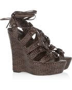 Burberry Woven Leather Wedge Sandals - Lyst