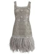 Oscar de la Renta Sleeveless Lame Dress with Feather Hem - Lyst