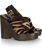 Michael Kors Tigerprint Calf Hair Wedge Sandals - Lyst
