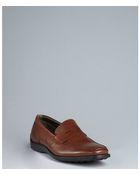 Tod's Brown Leather Pebbled Heel Penny Loafers - Lyst