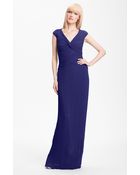 Tadashi Shoji Cap Sleeve Pleated Chiffon Gown - Lyst