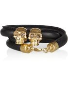 Alexander McQueen Skull Charm Leather Wrap Bracelet - Lyst