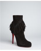 Christian Louboutin Black Suede Rom 120 Fringe Ankle Boots - Lyst