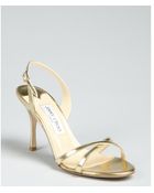 Jimmy Choo Gold Leather India Cross Strap Sandals - Lyst