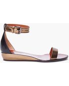 Lanvin Bronze Tone Leather Sandals - Lyst