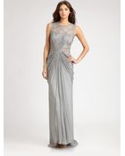 Tadashi Shoji Lace Chiffon Gown - Lyst