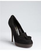 Yves Saint Laurent Black Suede 'Preppy 105' Moccasin Pumps - Lyst