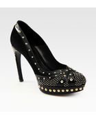 Alexander McQueen Studded Leather and Suede Platform Pumps - Lyst