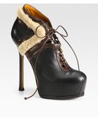 Saint Laurent Leather and Shearling Laceup Ankle Boots - Lyst