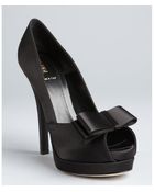 Fendi Black Satin Platform Peep Toe Pumps - Lyst