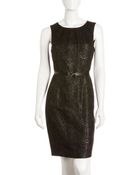 MICHAEL Michael Kors Pleatneck Embossed Sheath Dress - Lyst