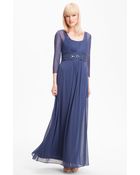 Alex Evenings Long Sleeve Bead Waist Mesh Gown - Lyst