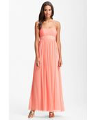 Js Boutique Strapless Beaded Mesh Gown - Lyst